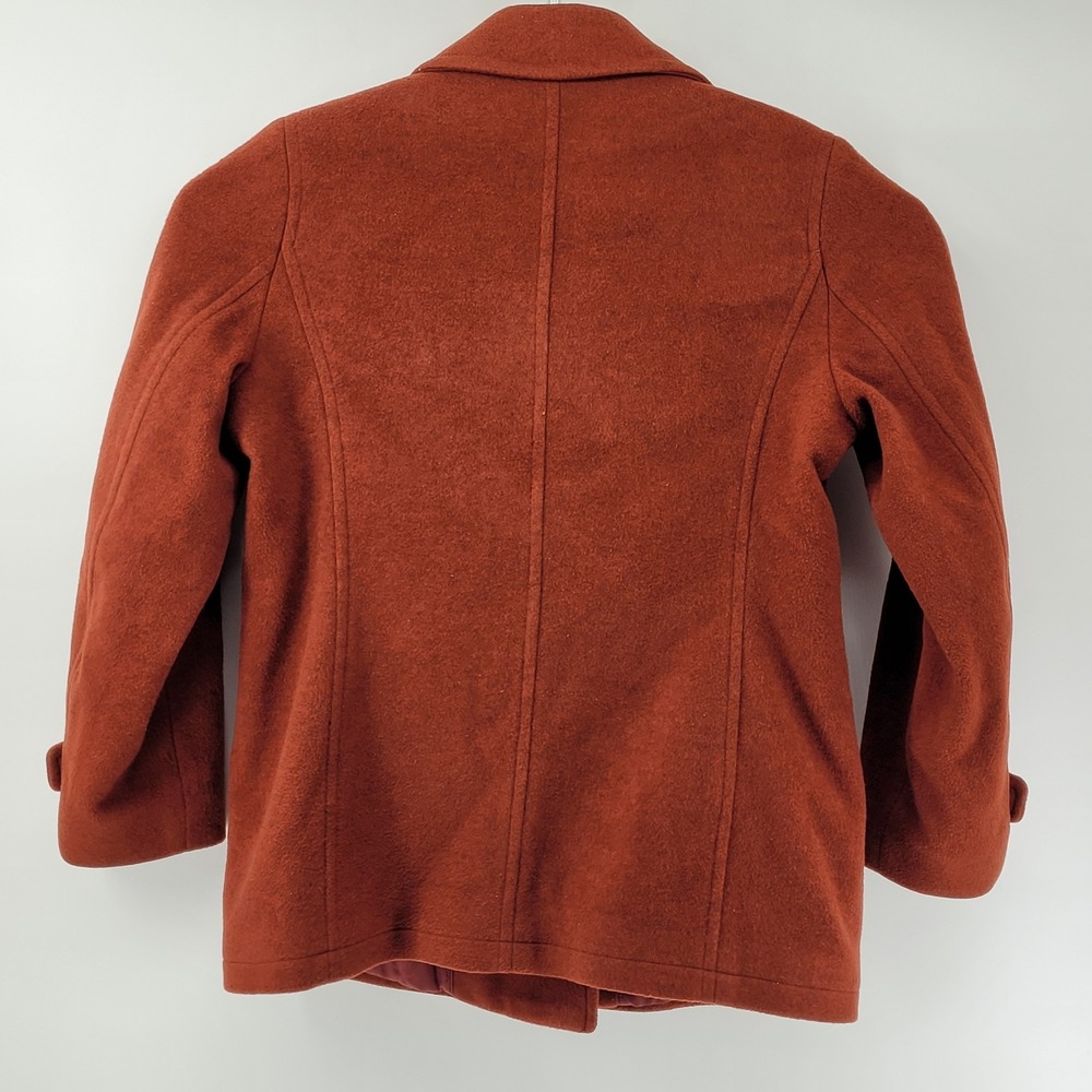 LL Bean Pea Coat Womens 12 Rust Orange Wool Quilted Lining Anchor Buttons 260345 - Picture 2 of 8